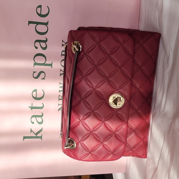 KATE SPADE NATALIA MEDIUM FLAP CROSSBODY SHOULDER BAG LEATHER IN BLACKBERRY - Picture 1 of 5